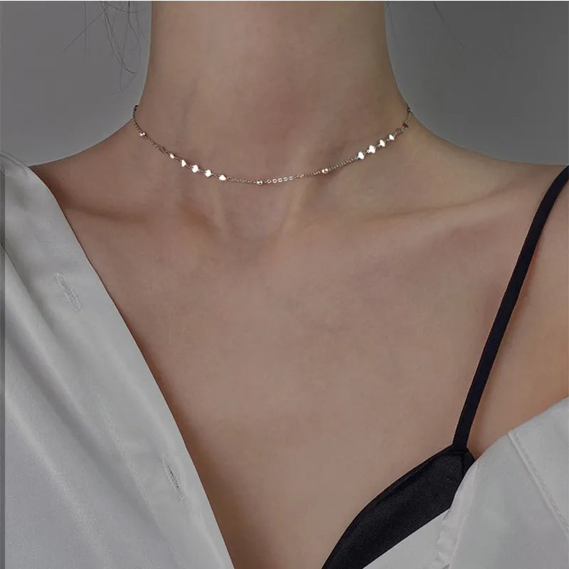 925 Sterling Silver Peach Heart Choker Necklace Short Clavicle Chain For Women Fine Jewelry Birthday Wedding Party Gift