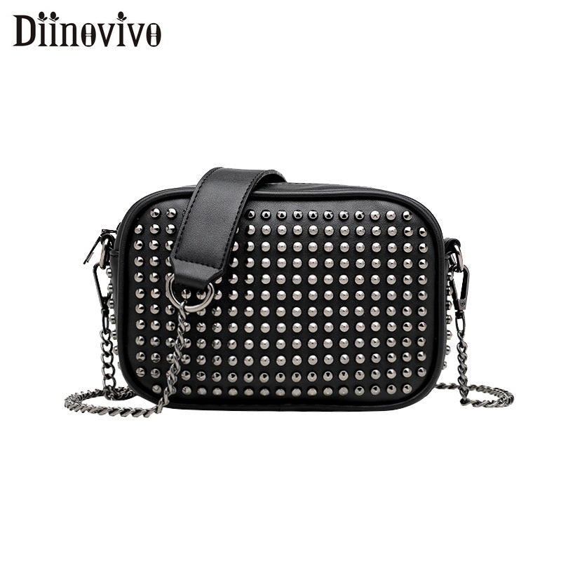 Diinovivo Brand Rivet Shoulder Bags Ladies Chain Crossbody Bags For Women Bag Small Punk Messenger Bags Female Vintage Whdv1396