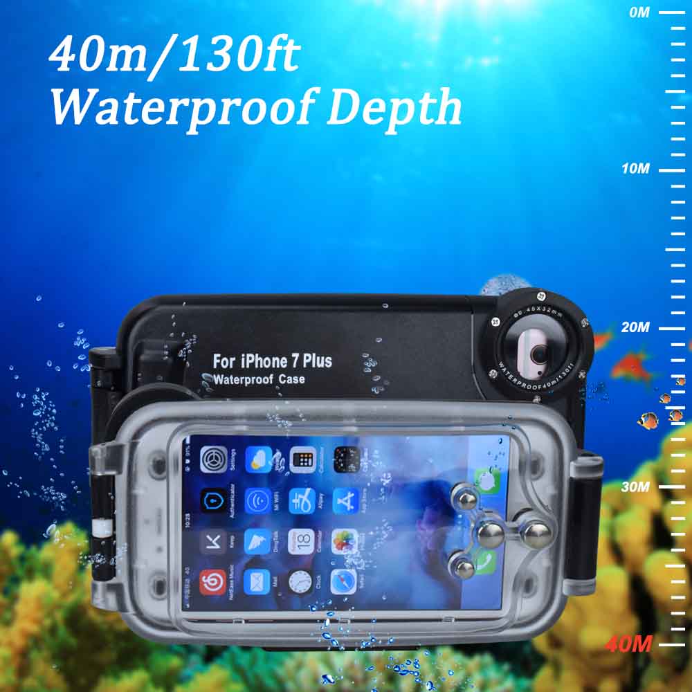 For Iphone 6 6S 7 8 Plus Diving Case Professional [40M/130Ft] Surfing Swimming Snorkeling Photo Video Waterproof Underwater Case