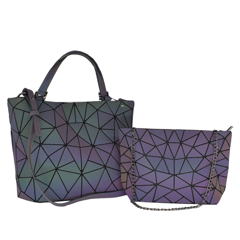 Women Handbags 3 Pcs Bag Set Crossbody Bags For Women Geometric Luminous Shoulder Bag Female Purse And Handbag Tote Holographic