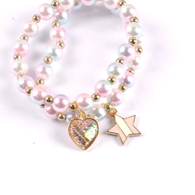 2Pcs Fashion Child Kids Beads Bracelets Bangles With Charming Mermaid/Bees/Flamingos Pendants Beaded Bracelet Bangles Cp2685
