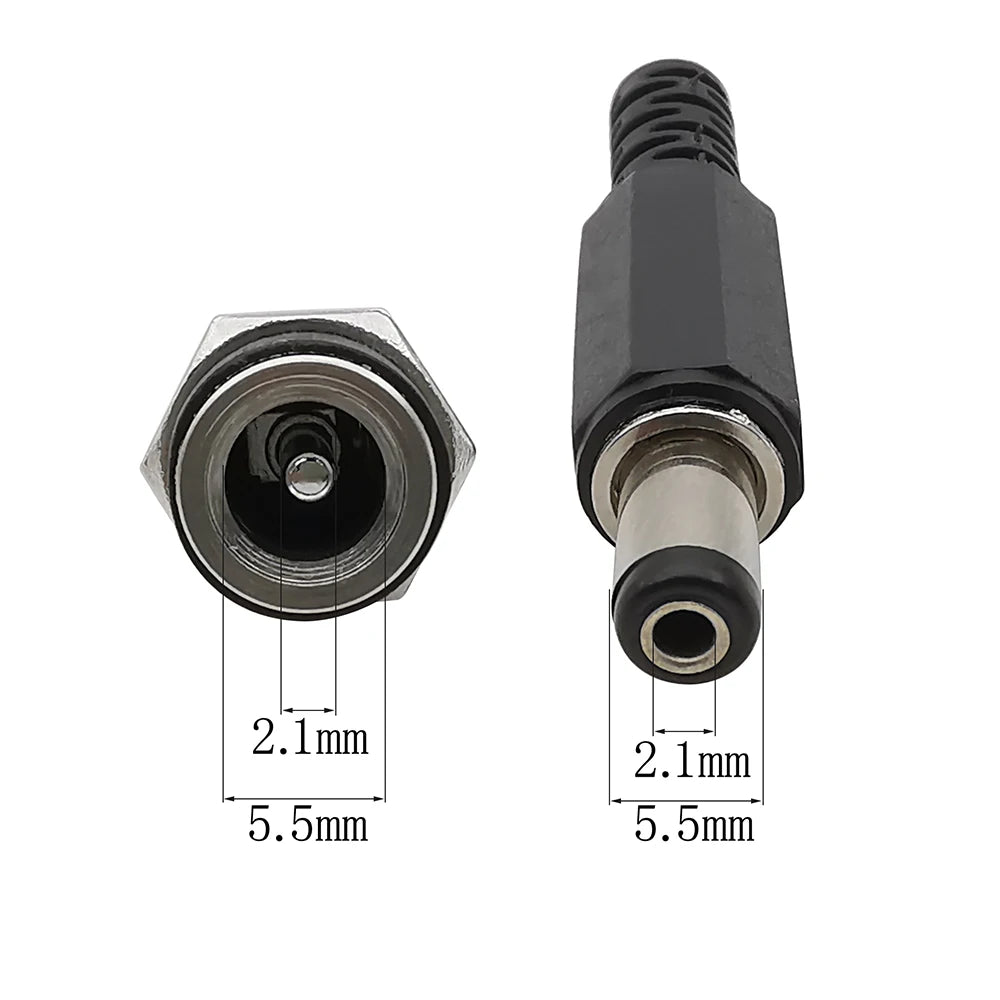 5.5X2.1Mm Dc Power Male Female Socket Adapter 12V 5.5*2.1Mm Dc Power Supply Plug Jack Screw Nut Panel Mount Connector 10/5/1Pair