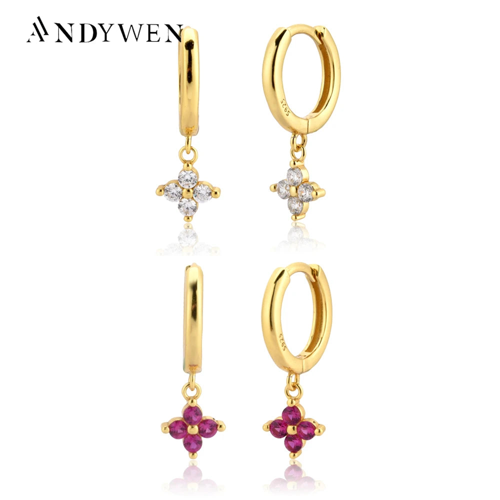 Andywen 925 Sterling Silver Gold Rose Red Purple Drop Earring Women Luxury Fashion Piercing Rock Punk Jewelry Ohrringe Pendiente