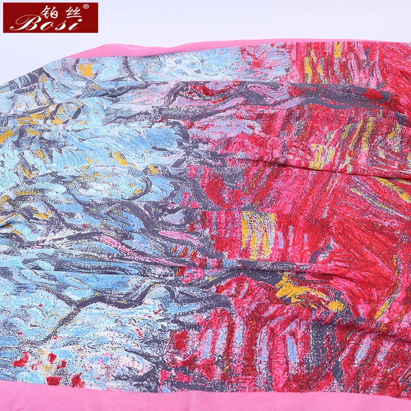 Bosi Fashion Square Head Hijab Print Pink Silk Satin Scarf For Women 90*90Cm Shawl Ladies Print Bandana Women'S Brand Scarves