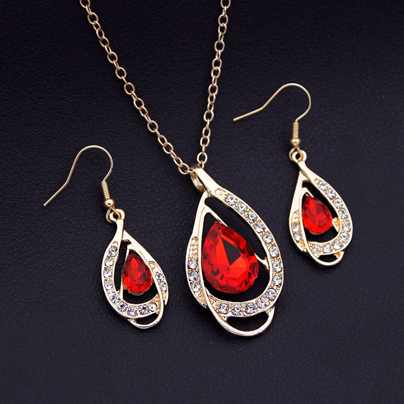 Fashion Crystal Pendants Necklace Earrings Sets For Women Jewelry Set Bridal Wedding Choker Necklace Set