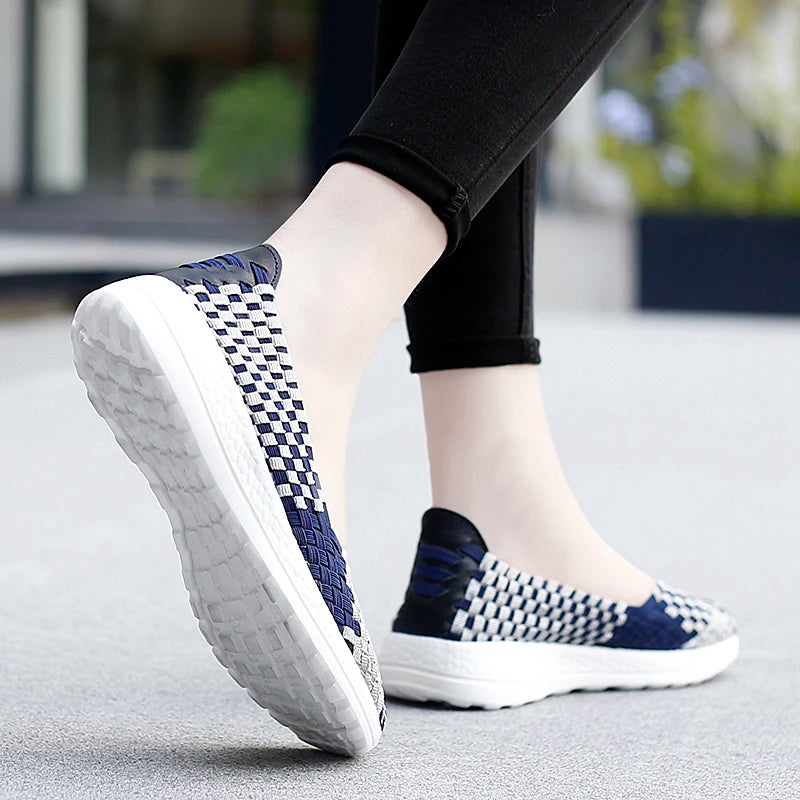 Flats Women Casual Shoes Breathable Handmade Woven Sneakers Female Loafers Comfortable Walking Shoes Lightweight Boat Footwear