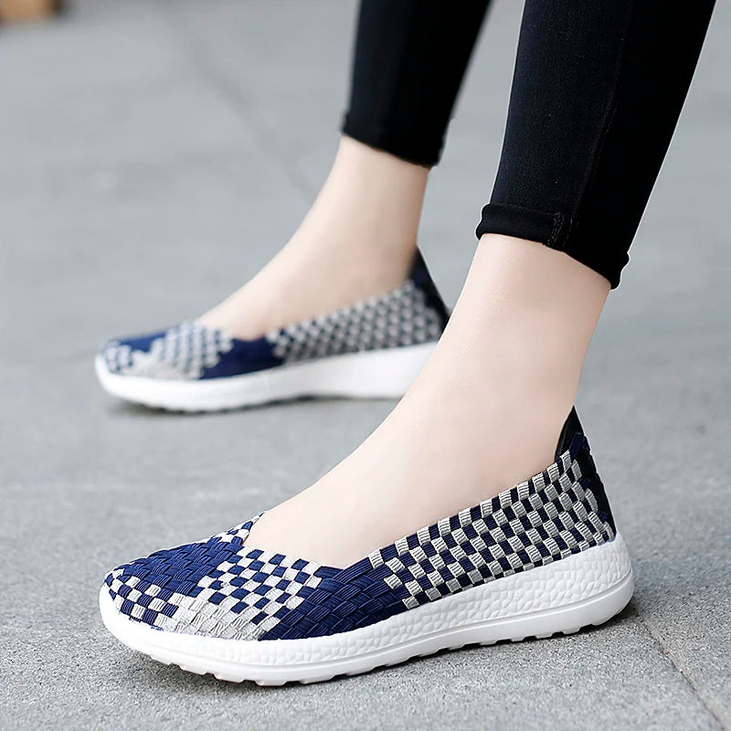 Flats Women Casual Shoes Breathable Handmade Woven Sneakers Female Loafers Comfortable Walking Shoes Lightweight Boat Footwear