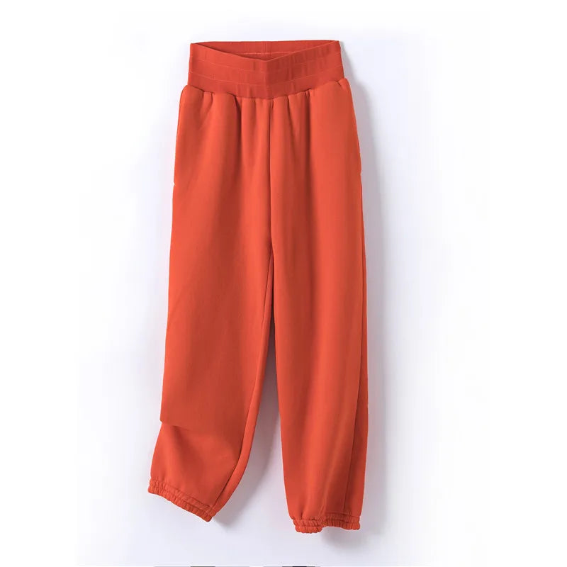 Gcarol Autumn Winter Women High Elastic Waist Harem Pants 80% Cotton Fleece Warm Candy Oversized Boyfriend Sport Pants
