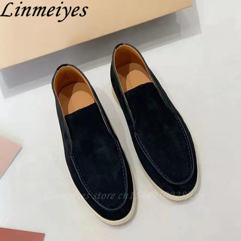 Hot Sale High Top Flat Shoes Men Women Slip On Loafers Lady Casual Shoes Round Toe Kid Suede Comfy Drive Walk Shoes Female 35-45