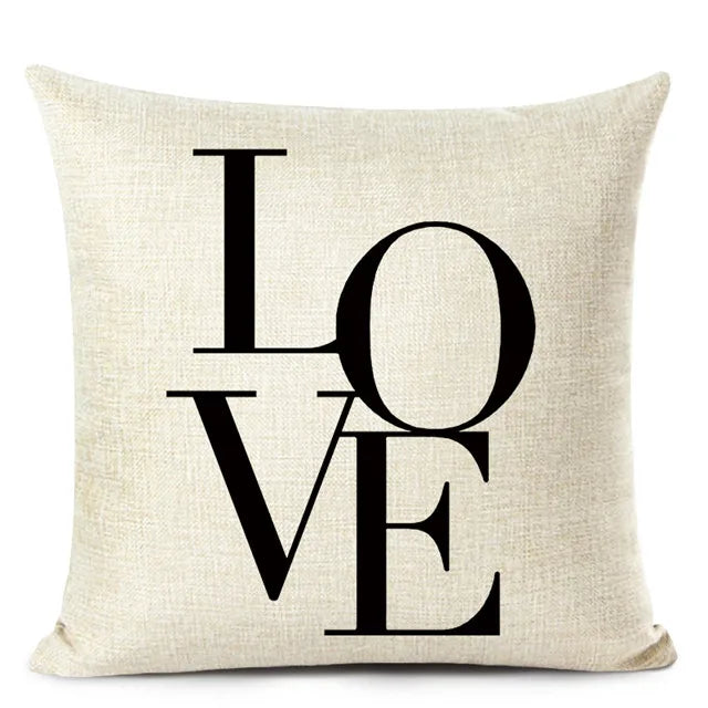Letter Love Home Cushion Covers Linen Black White Pillow Cover Sofa Bed Nordic Decorative Pillow Case 45X45Cm