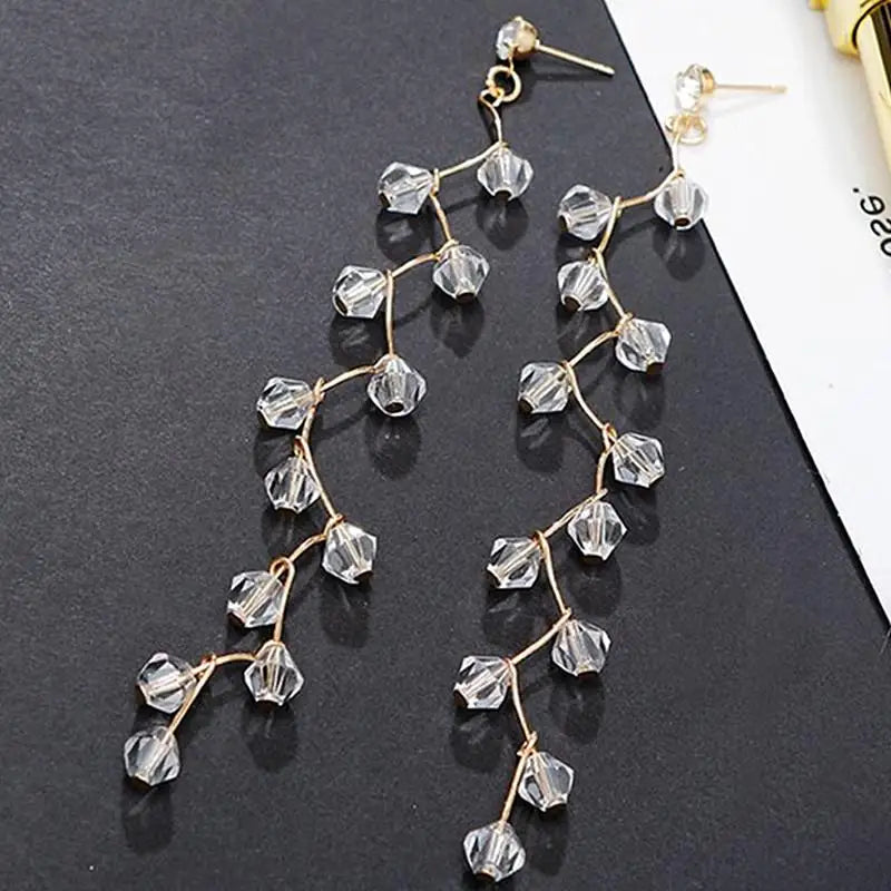 Long Tassel Drop Earrings Crystal Flower Fashion Jewelry Boucle D'Oreille Women Dangle Brincos Wedding Engagement Earring