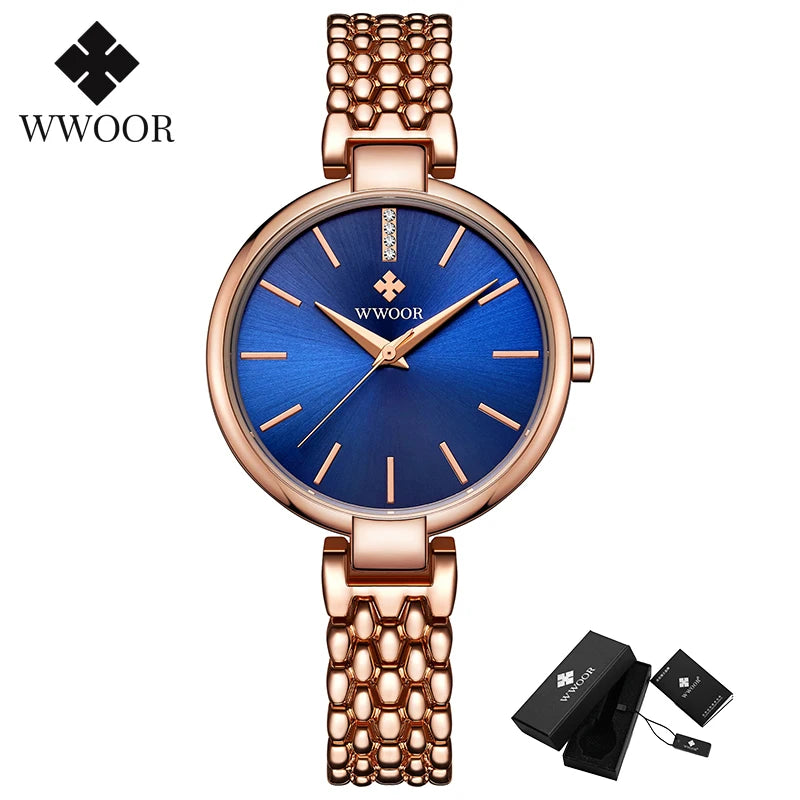 Wwoor Elegant Ladies Watch Diamond Quartz Bracelet Watches Set Top Brand Luxury Female Dress Wrist Watch Clock Relogio Feminino