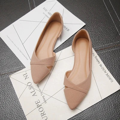 Women Flats Pink Black Pure Color Plus Small Size 33 34 Large 41 42 43 44 Suede Leather Pointed Toe Office Lady Flat Heel Shoes