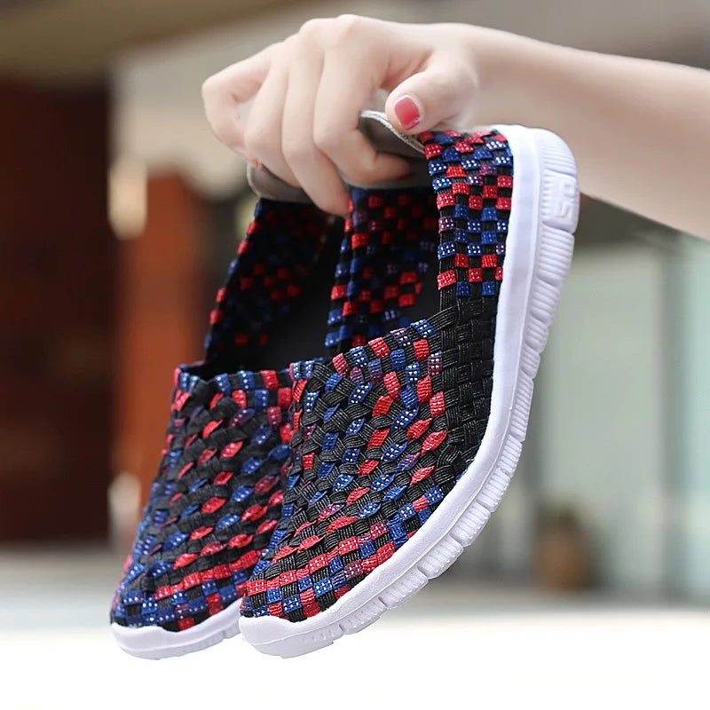 Women Sneakers Summer Woven Shoes Womens Flats Casual Breath Loafers Femael Tenis Lightweight Sneakers Zapatos Big Size 35-42