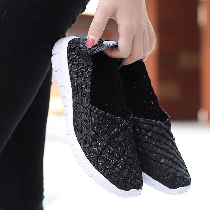 Women Sneakers Summer Woven Shoes Womens Flats Casual Breath Loafers Femael Tenis Lightweight Sneakers Zapatos Big Size 35-42