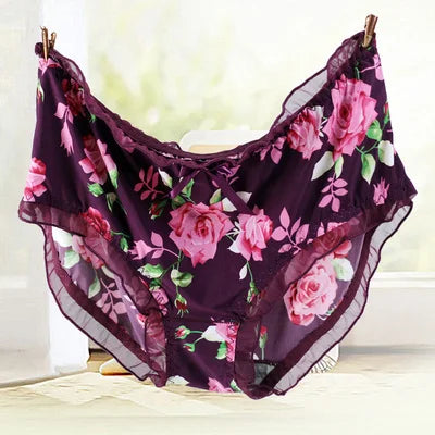 Women'S Panties Large Sizes With Print Milk Silk Sexy Lace Flower Ruffle Bow Fashion Underwear Women Plus Size Cute Panties