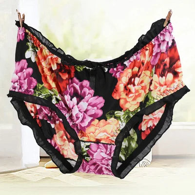Women'S Panties Large Sizes With Print Milk Silk Sexy Lace Flower Ruffle Bow Fashion Underwear Women Plus Size Cute Panties