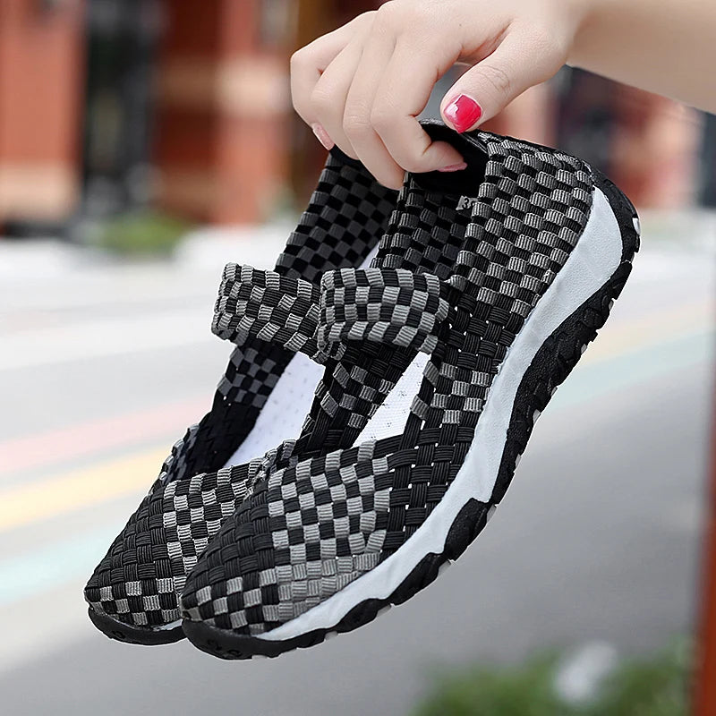 Womens Shoes Summer Flats Sneakers Breathable Woven Shoes Female Loafers Casual Footwear Outside Women Tenis Comfort Big Size 42