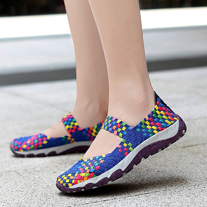 Womens Shoes Summer Flats Sneakers Breathable Woven Shoes Female Loafers Casual Footwear Outside Women Tenis Comfort Big Size 42