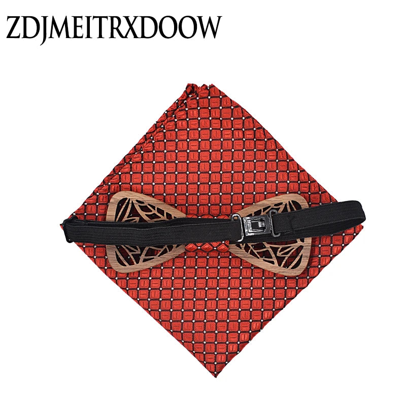 Zdjmeitrxdoow Wooden Bow  Tie Set And Handkerchief Bowtie Necktie Cravate Homme Noeud Papillon Man Corbatas Hombre Pajarita