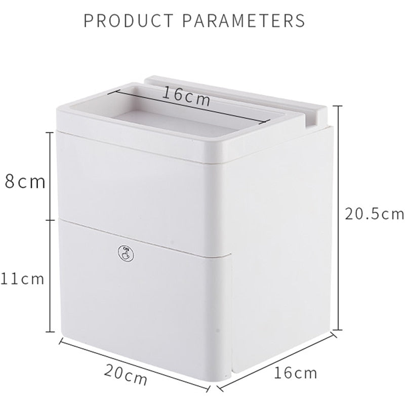 050 Fashion Home Wall Mounted Double-Layer Waterproof Paper Towel Box Storage Rack Garbage Bag Storage Tissue Box 20*16*20.5Cm