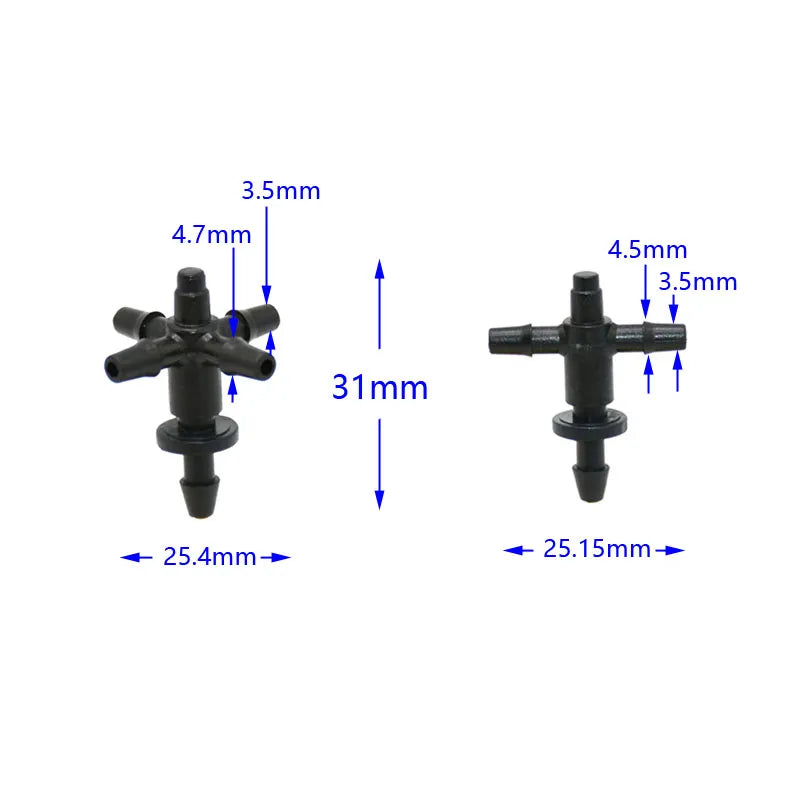 1/8" 4-Way Arrow Dropper Cross Connector Water Splitter 3/5 Hose Drip Arrow System Greenhouse Adapter 15Pcs