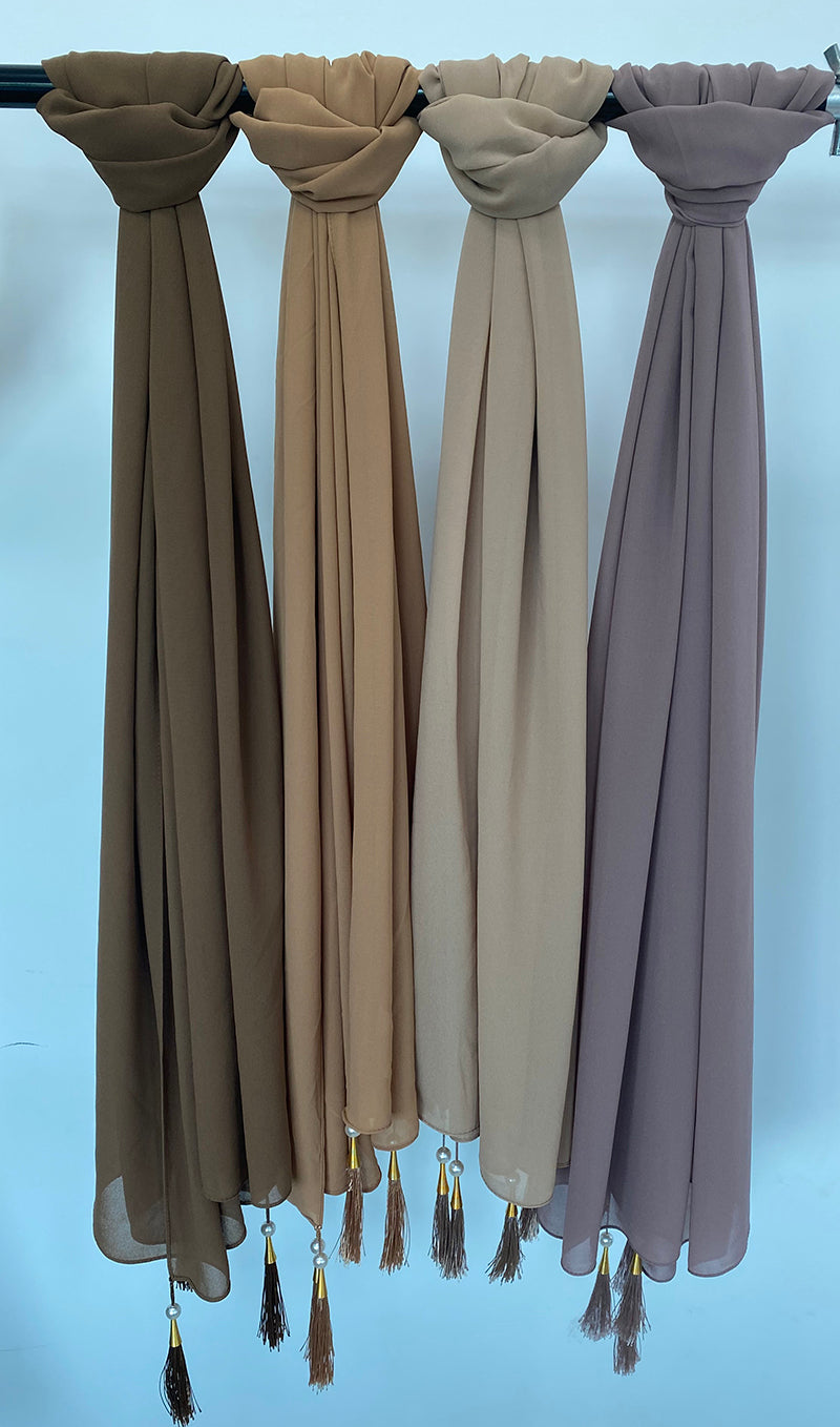 1 Pc Bubble Chiffon Solider Color Scarf Long Soft Wrap Scarf Shawl Scarves Femme Bufandas Beaded Pearls Hijabs Tassel Scarf