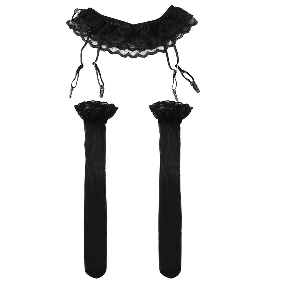 1 Set Womens Fashion Sexy Hot Lace Soft Top Thigh-Highs Stockings + Suspender Garter Belt