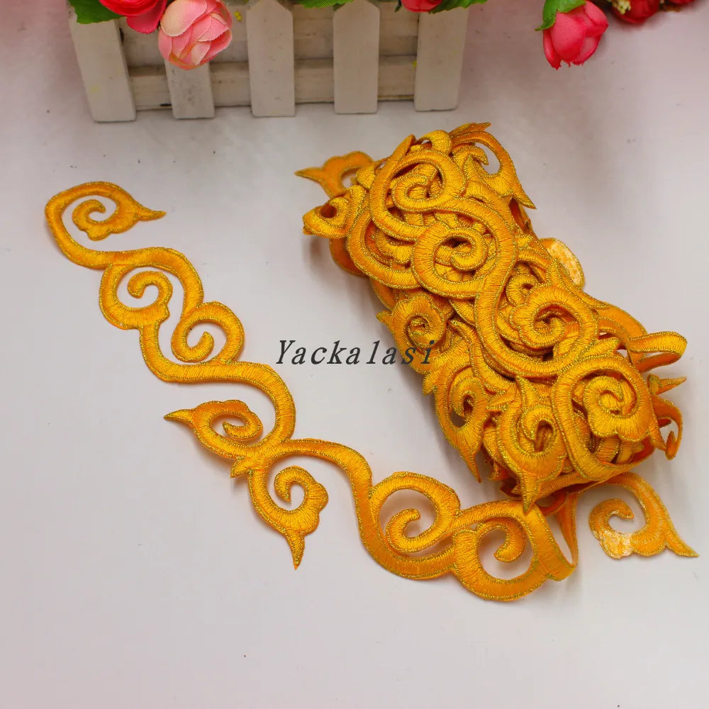 1 Yard Gold Embroidered Lace Iron On Appliqued 3D Flower Cosplay Braided Ribbon Gold Costume Trims 5Cm Wide