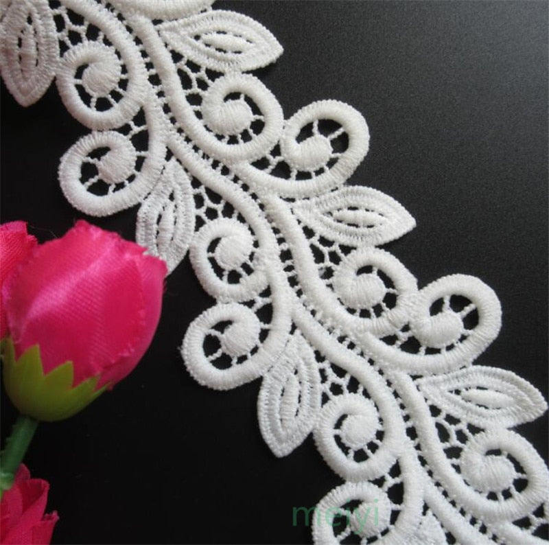 1 Yard White Micro Fiber Flower Embroidered Fabric Lace Trim Ribbon Handmade Diy Sewing Supplies Craft For Costume Decoration