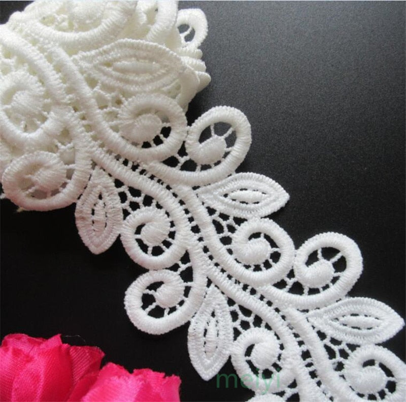 1 Yard White Micro Fiber Flower Embroidered Fabric Lace Trim Ribbon Handmade Diy Sewing Supplies Craft For Costume Decoration