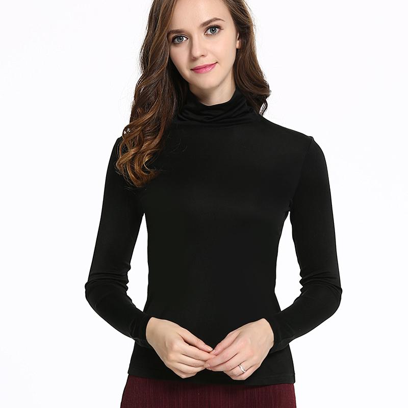 100% Real Silk 150G Double-Sided Knit Female Shirt Sleeved Turtleneck Shirt Lapel Jacket