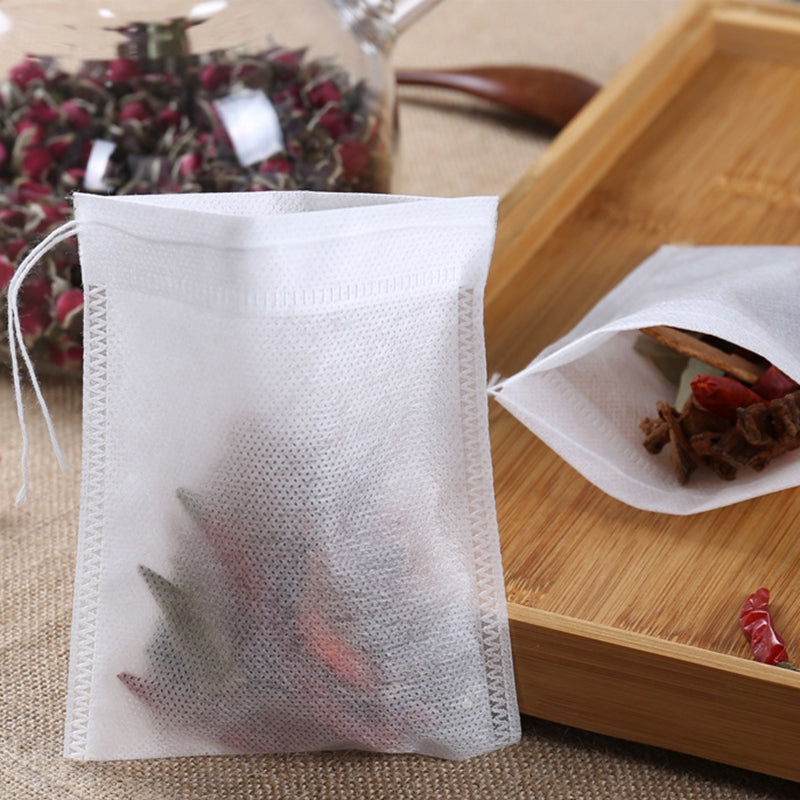 100Pcs 5X7Cm Disposable Drawstring Teabags Empty Tea Bags For Tea Bag Food Grade Non-Woven Fabric Paper Coffee Filters Teaware