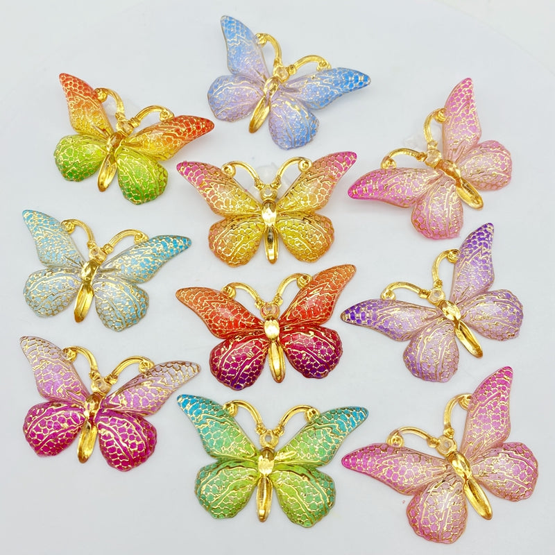 10Pcs/Lot New Acrylic Mixed Butterflies With A Hole Flat Back Scrapbooking Hair Bow Center Embellishments Diy Accessories C78