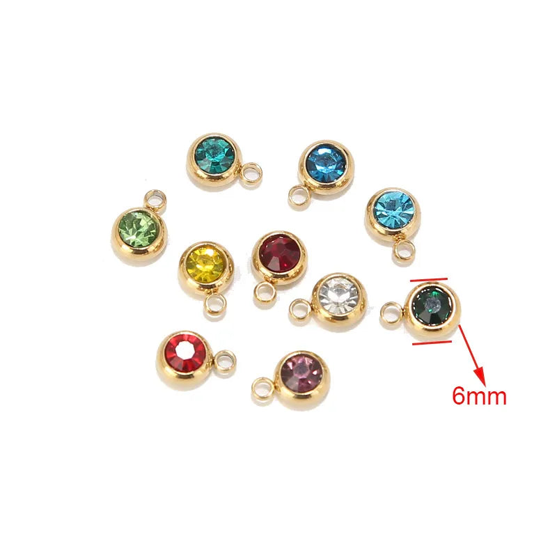 10Pcs Stainless Steel Gold Birthstone Crystal Charms Accessories For Necklace Bracelet Jewelry Making