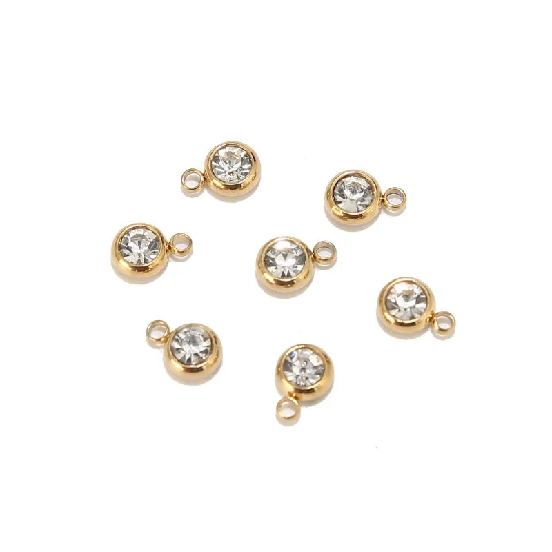 10Pcs Stainless Steel Gold Birthstone Crystal Charms Accessories For Necklace Bracelet Jewelry Making