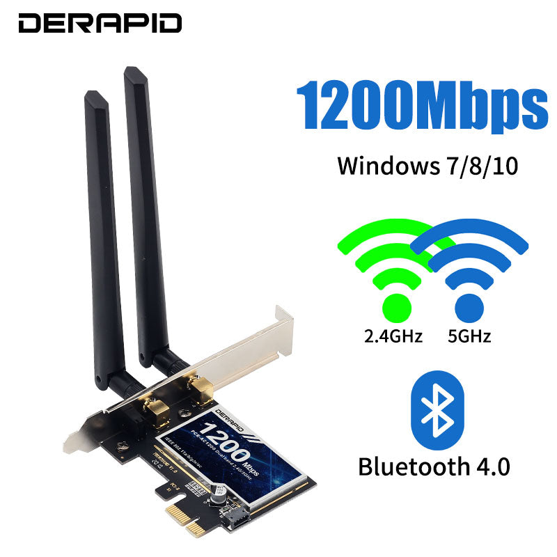 1200Mbps Wireless Pci-E Adapter 802.11Ac Bluetooth 4.0 Wifi Wlan Card 2.4G/5Ghz Desktop Wifi Pci Express Adapter For Win 7 8 10