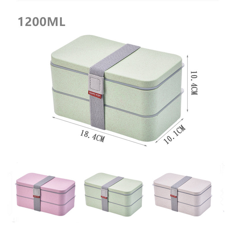 1200Ml Wheat Straw Double Layers Lunch Box With Spoon Healthy Material Bento Boxes Microwave Food Storage Container Lunchbox