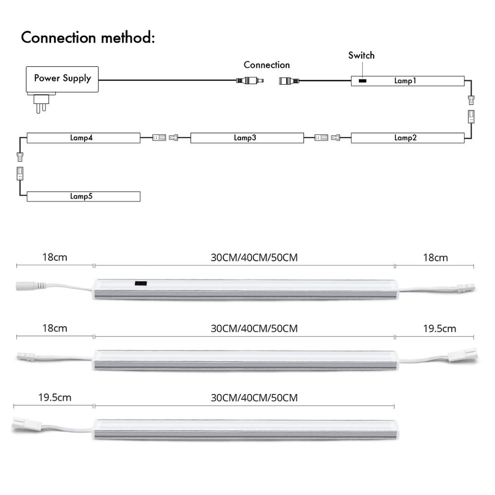 12V Led Under Cabinet Kitchen Lights White/Warm White 30/40/50Cm Hand Sweep Sensor Lamp High Brightness Wardrobe Lighting