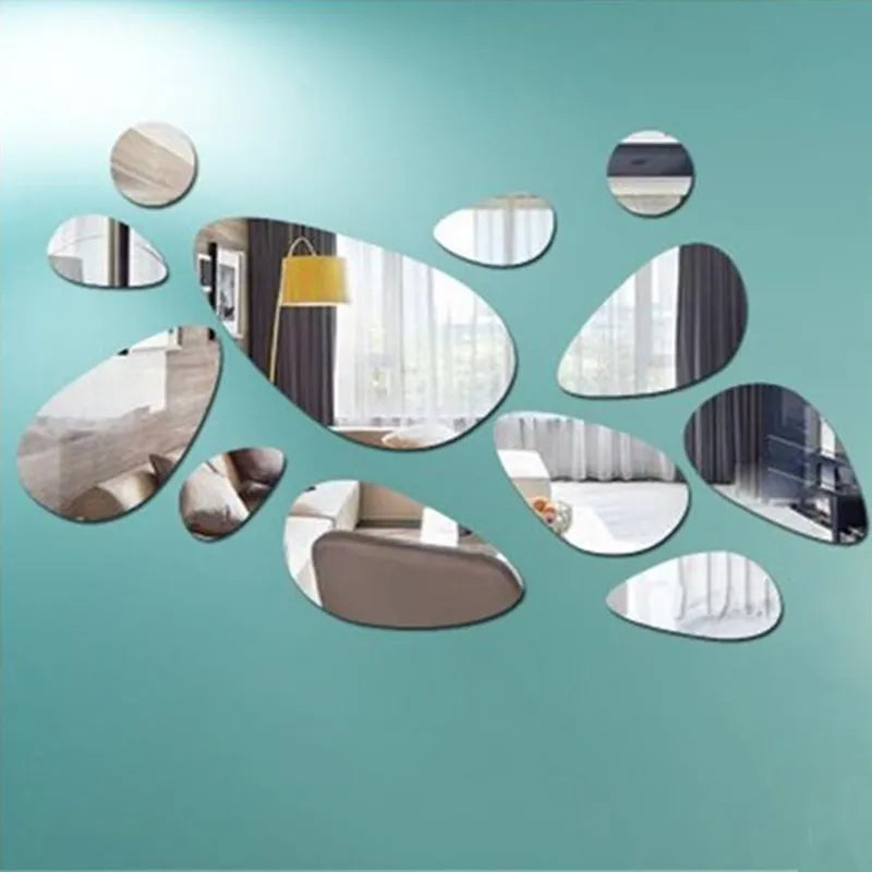 12Pcs/Set 3D Diy Wall Sticker Decoration Mirror Wall Stickers For Tv Background Home Decor Modern Acrylic Decoration Wall Art