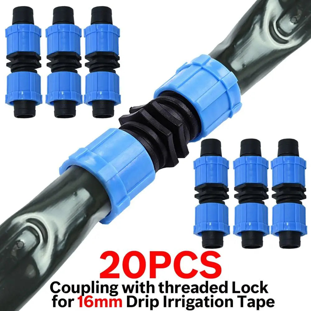 16Mm 5/8" Drip Irrigation Tape Shut-Off Valve End Plug Connector Thread Lock Garden Watering System Greenyhouse To Pvc Hard Pipe