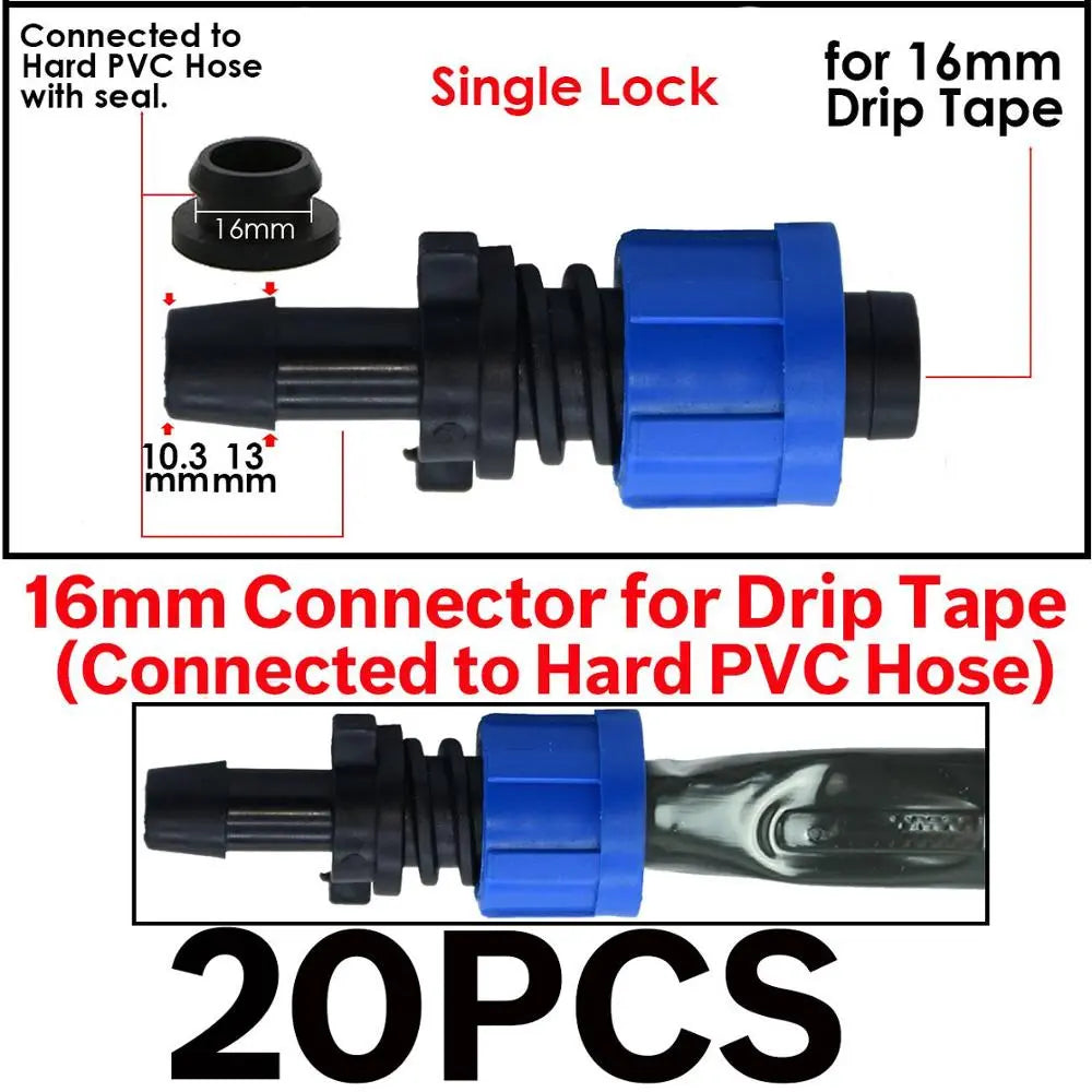 16Mm 5/8" Drip Irrigation Tape Shut-Off Valve End Plug Connector Thread Lock Garden Watering System Greenyhouse To Pvc Hard Pipe