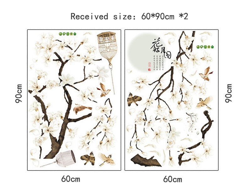 187*128Cm Big Size Tree Wall Stickers Birds Flower Home Decor Wallpapers For Living Room Bedroom  Diy Vinyl Rooms Decoration