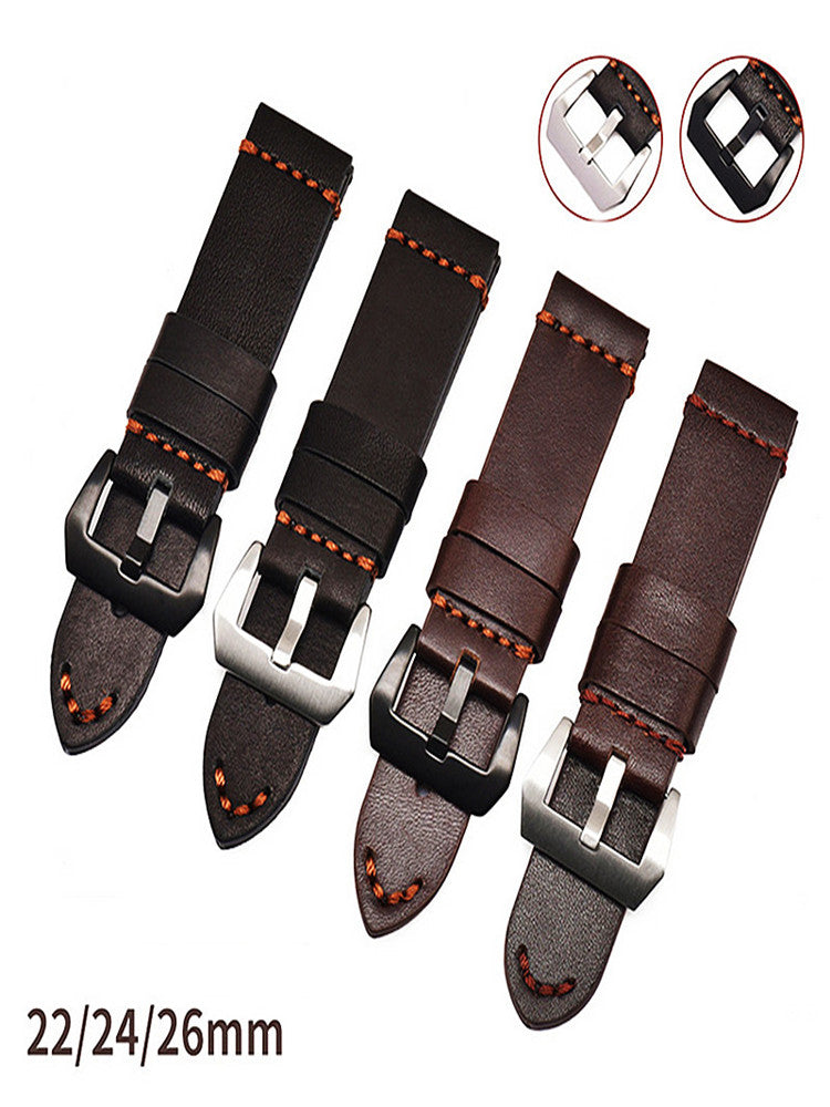 1Pcs Watch Bands Genuine Cow Leather Watch Straps Crazy Horse Leather 22Mm 24Mm 26Mm Black  Coffee Color -Wsc001