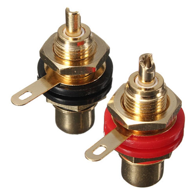 1Pair Gold Plated Speaker Terminal Audio Adapter Rca Phono Female Chassis Panel Sockets Connectors Black & Red
