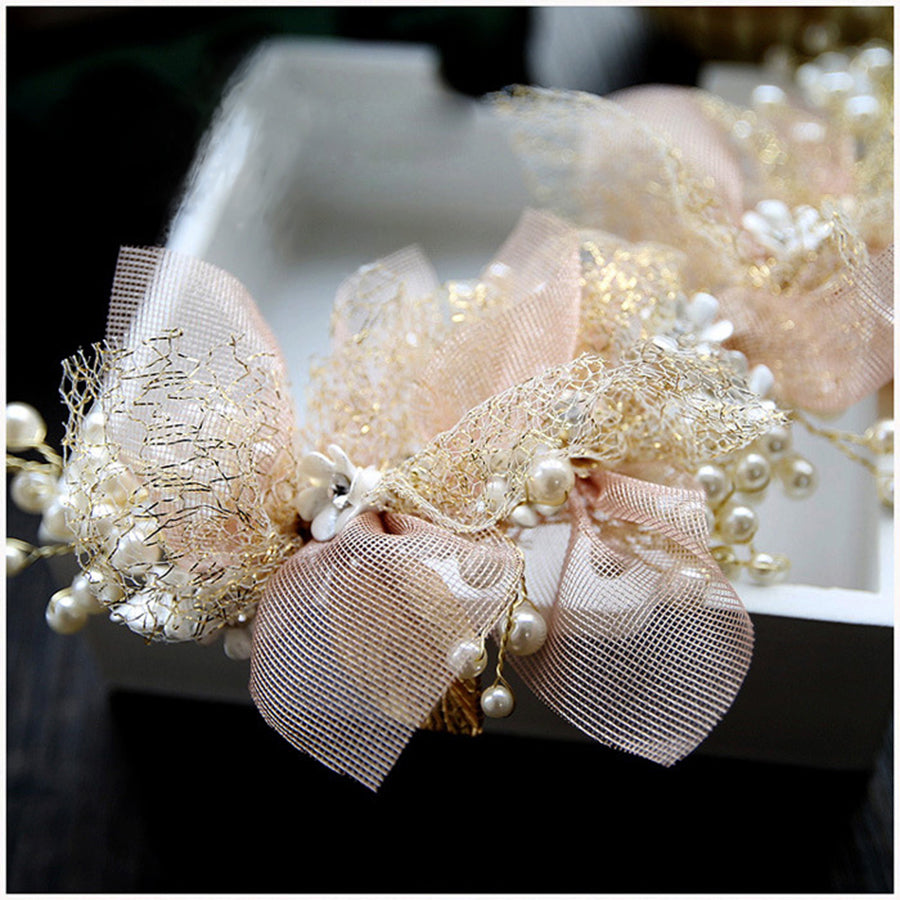 1Pc 2017 New Design Elegant Fashion Bridal Wedding Rhinestone Imitate Pearl Beads Headband Hair Jewelry Parting Headpiece Silk