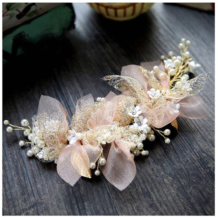 1Pc 2017 New Design Elegant Fashion Bridal Wedding Rhinestone Imitate Pearl Beads Headband Hair Jewelry Parting Headpiece Silk