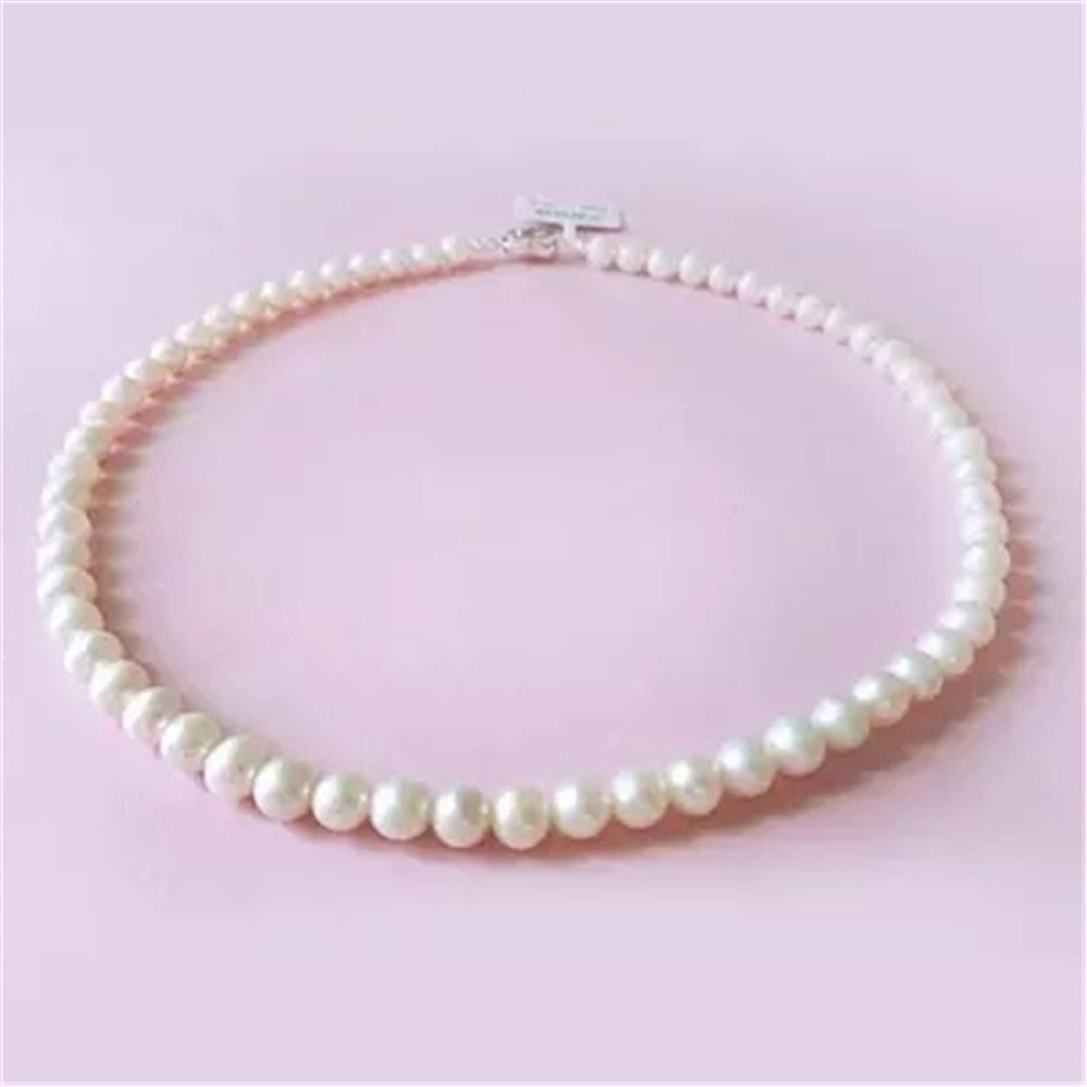 1Pc Freshwater White South Sea Shell Pearl Necklace Stones Round Beads Flower Clasp For Women 8Mm Pearl Jewelry