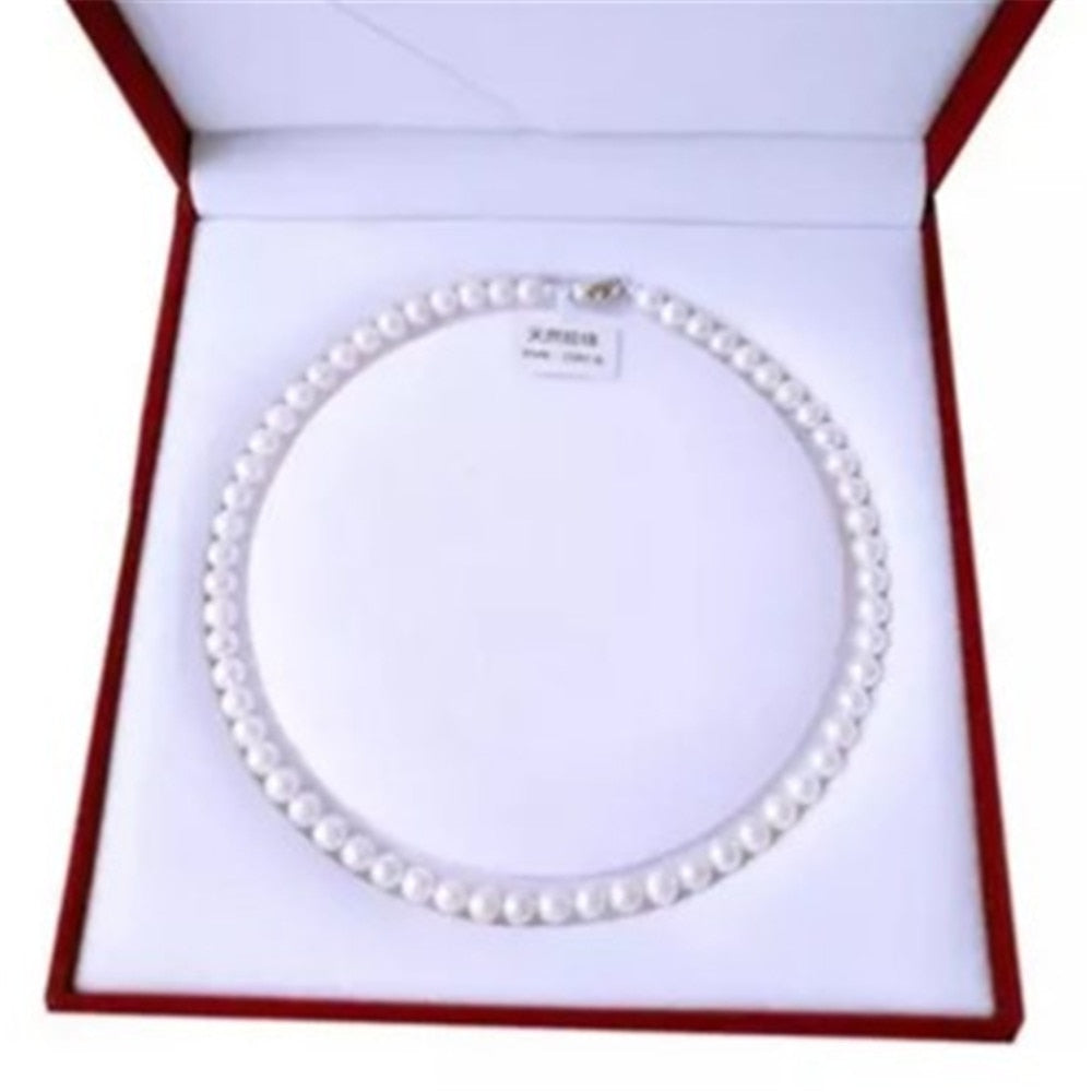 1Pc Freshwater White South Sea Shell Pearl Necklace Stones Round Beads Flower Clasp For Women 8Mm Pearl Jewelry