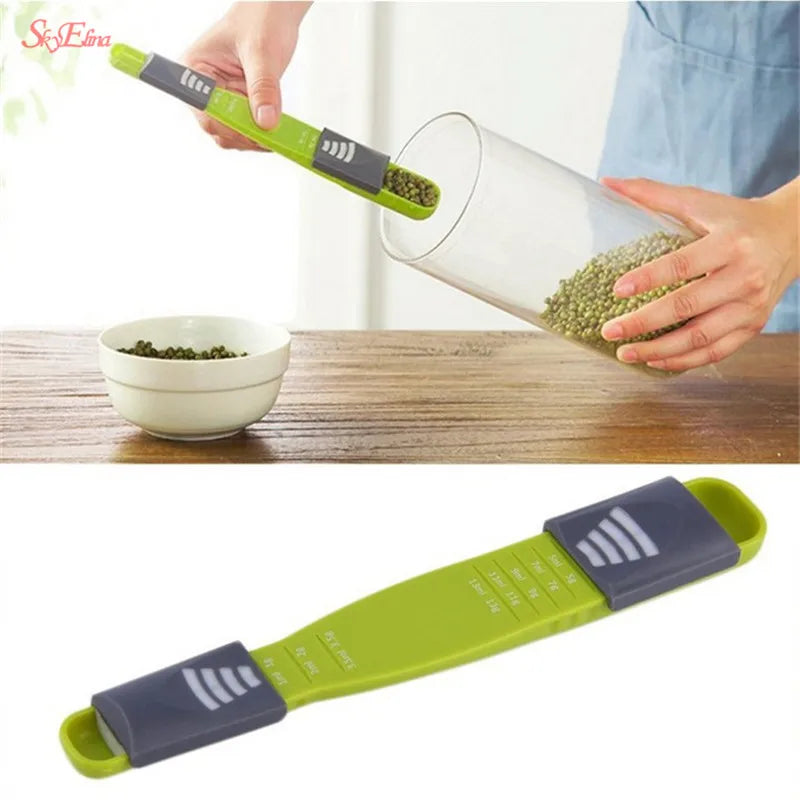 1Pcs Double End Measuring Spoons Plastic Adjustable Scale Measure Spoon Multi Useful Sugar Spoon Kitchen Baking Measure Tools 7Z